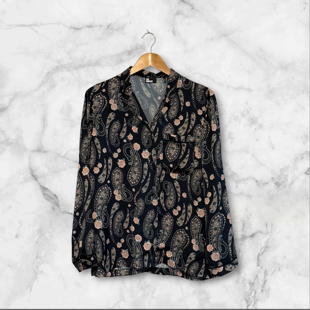 🌸The Kooples | Paisley Floral Button Down Blouse | Black Pink | Size 2 (M) - Picture 2 of 11